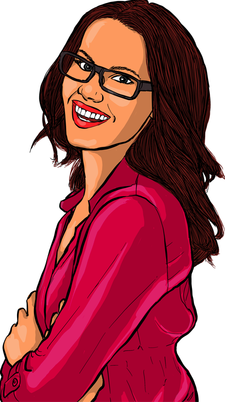dessin d'une Femme habillée en rouge qui sourit